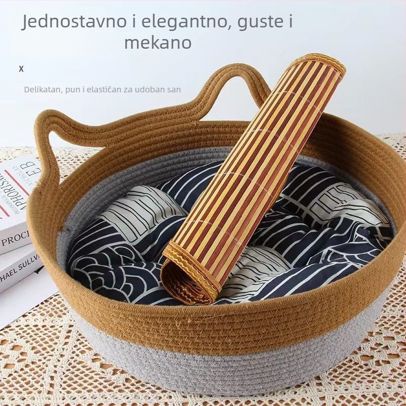 Mačje gnijezdo od ratana sa zimskom toplinom, integrirano mačje ležište i grebalica, periva pamuk podloga