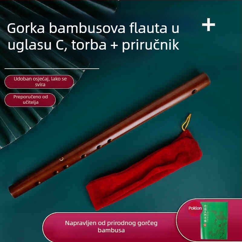 Pikolo flauta, tijelo od bambusa, model 200, za početnike, uz flanel torbu.