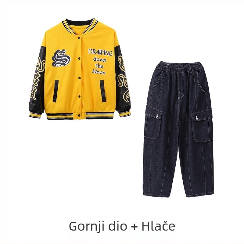 Dječji hip-hop komplet za ples s kombinezonom od 100% pamuka, korejskog stila, unisex, za vježbu, djeca 8+ godina (visina 140 cm+)