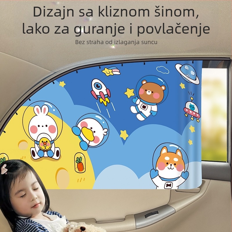 Zavjesa za prozor automobila s ugrađenim kliznim vodilicama; debeli neproziran poliester; visi tip; univerzalna kompatibilnost