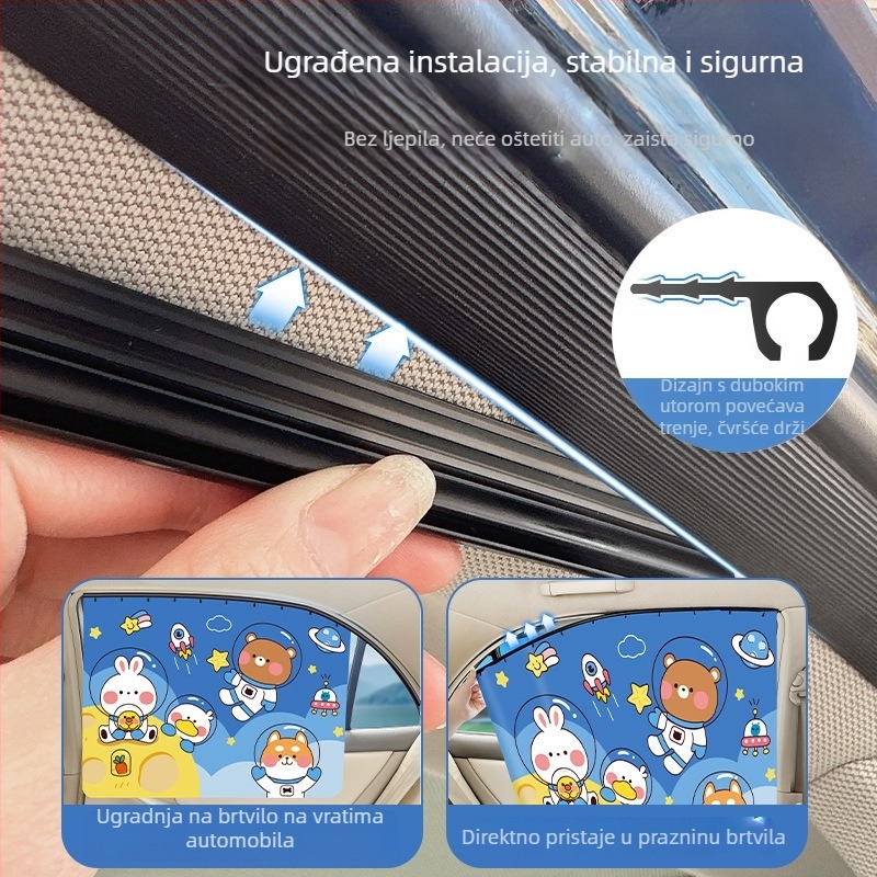 Zavjesa za prozor automobila s ugrađenim kliznim vodilicama; debeli neproziran poliester; visi tip; univerzalna kompatibilnost