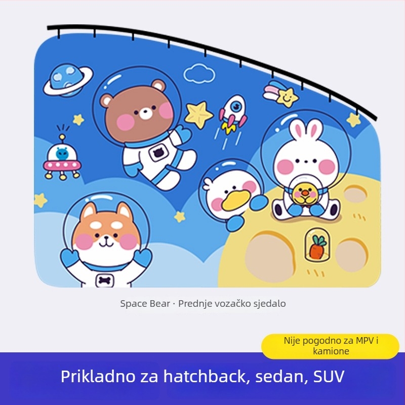 Zavjesa za prozor automobila s ugrađenim kliznim vodilicama; debeli neproziran poliester; visi tip; univerzalna kompatibilnost