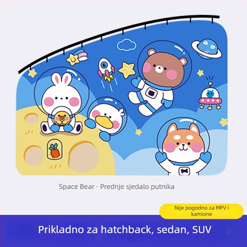 Zavjesa za prozor automobila s ugrađenim kliznim vodilicama; debeli neproziran poliester; visi tip; univerzalna kompatibilnost