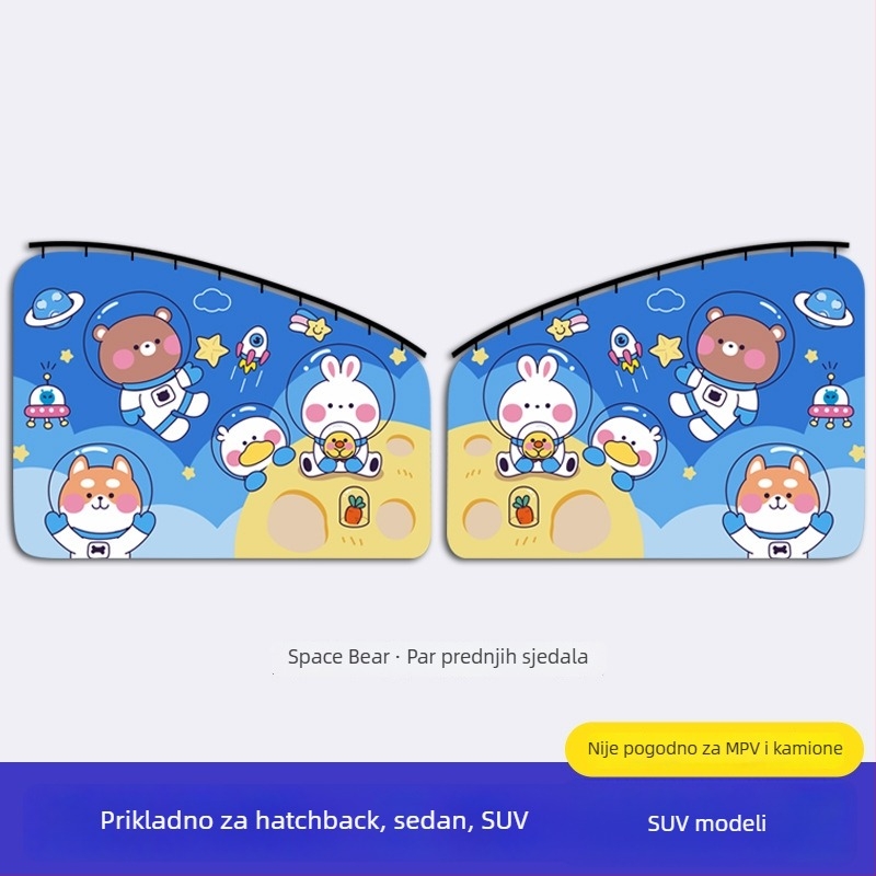 Zavjesa za prozor automobila s ugrađenim kliznim vodilicama; debeli neproziran poliester; visi tip; univerzalna kompatibilnost