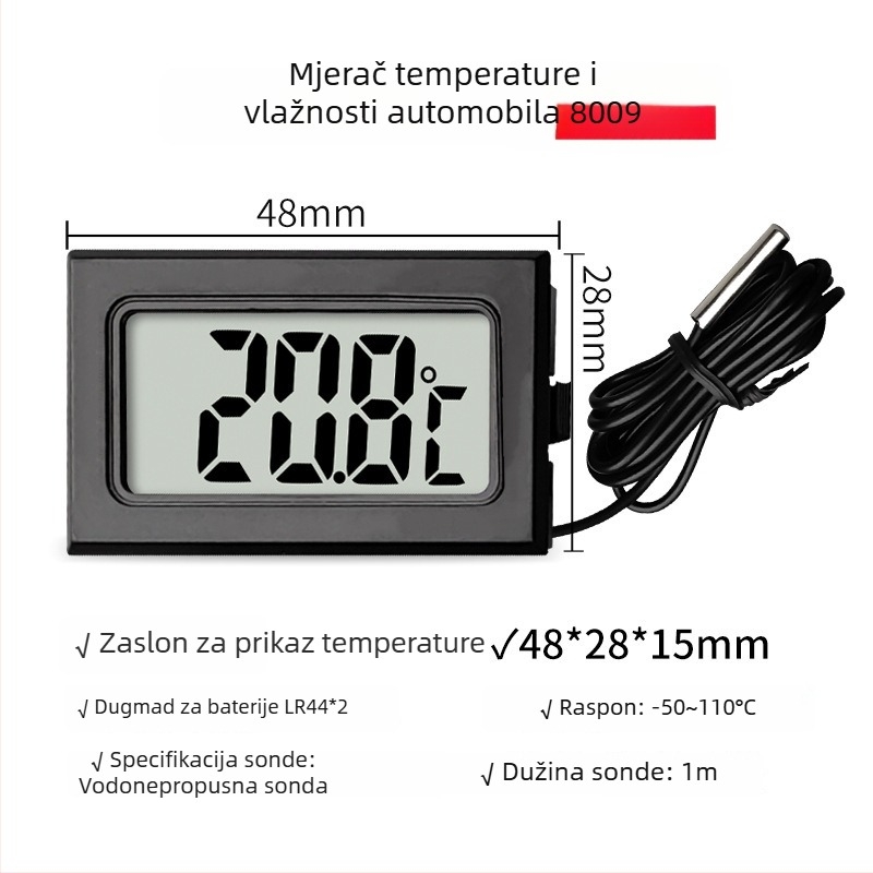 LX Digitalni termometar za akvarij s LCD zaslonom, vodootporna sonda dužine 1 m, rezolucija 0,1°C