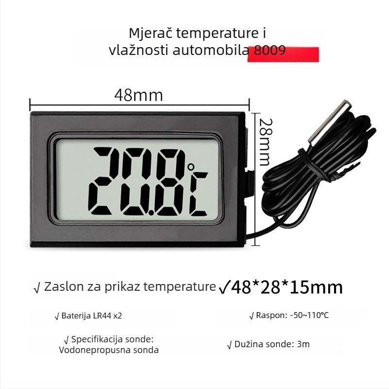 LX Digitalni termometar za akvarij s LCD zaslonom, vodootporna sonda dužine 1 m, rezolucija 0,1°C