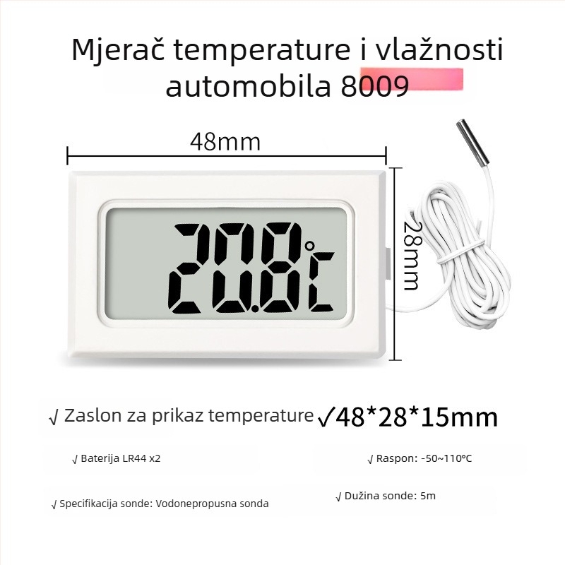 LX Digitalni termometar za akvarij s LCD zaslonom, vodootporna sonda dužine 1 m, rezolucija 0,1°C