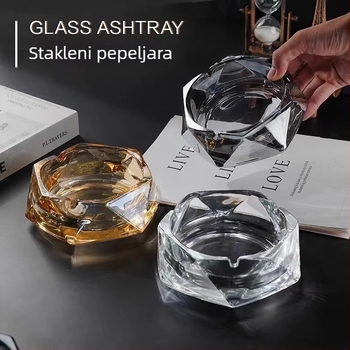 Kristalno stakleni pepelnjak za ured – tisk logotipa moguć, prilagodba, poklon za vjenčanja, rođendane i useljenje; pogodan za dom i ured, stil lagani luksuz