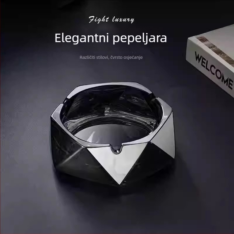 Kristalno stakleni pepelnjak za ured – tisk logotipa moguć, prilagodba, poklon za vjenčanja, rođendane i useljenje; pogodan za dom i ured, stil lagani luksuz