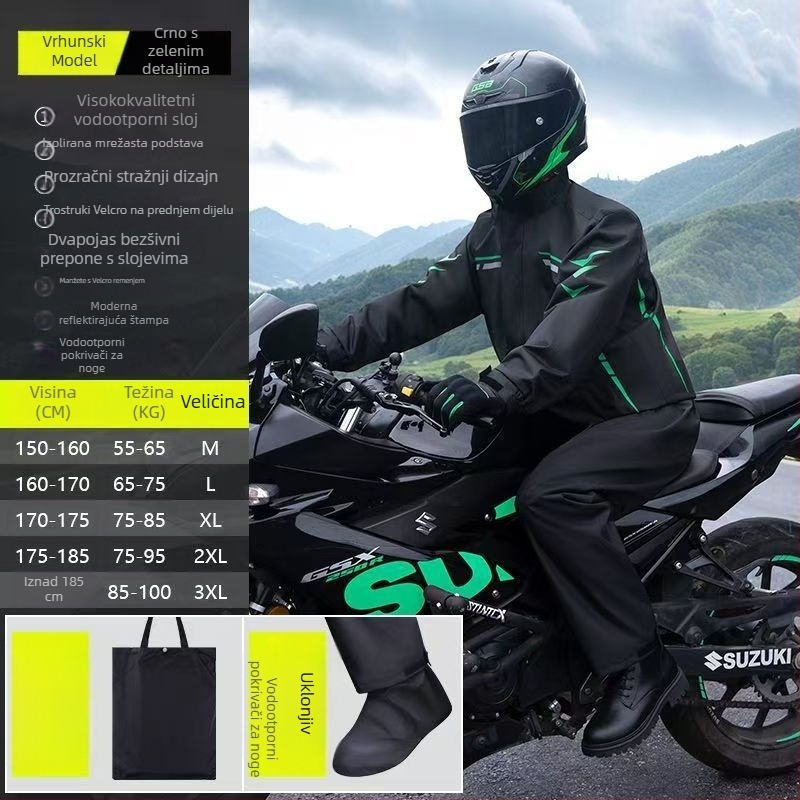Podijeljeni set kišnog kaputa i hlača za motocikl – vodootporan poliester s PU ljepilom, za odrasle