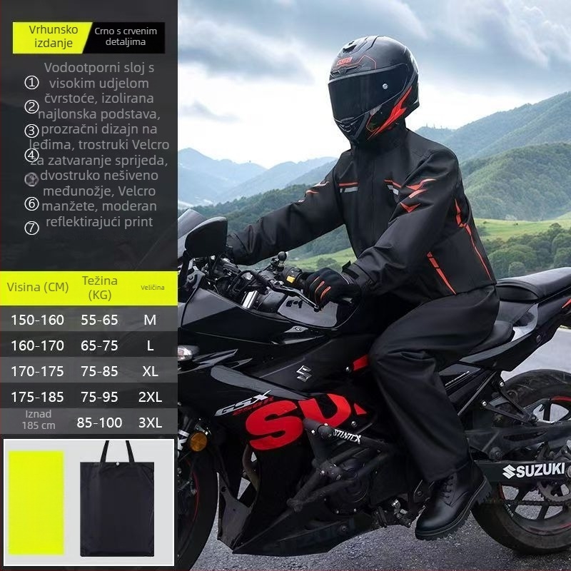 Podijeljeni set kišnog kaputa i hlača za motocikl – vodootporan poliester s PU ljepilom, za odrasle