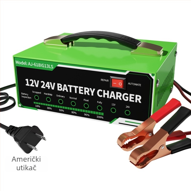 Punjač baterija za automobil – kompatibilan s Lead-Acid 12/24V, izlaz DC 12V 8A, ulaz AC 100-240V, metalno kućište serije 618
