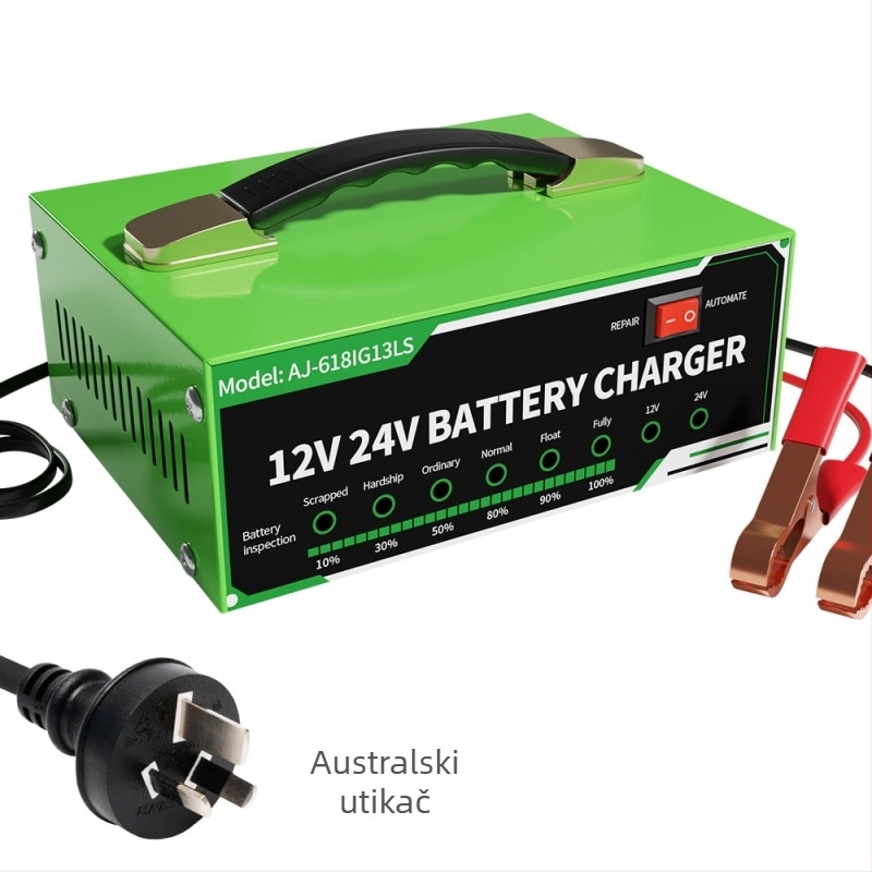Punjač baterija za automobil – kompatibilan s Lead-Acid 12/24V, izlaz DC 12V 8A, ulaz AC 100-240V, metalno kućište serije 618
