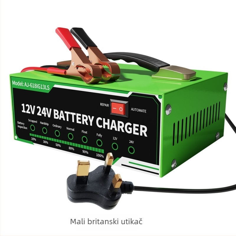 Punjač baterija za automobil – kompatibilan s Lead-Acid 12/24V, izlaz DC 12V 8A, ulaz AC 100-240V, metalno kućište serije 618