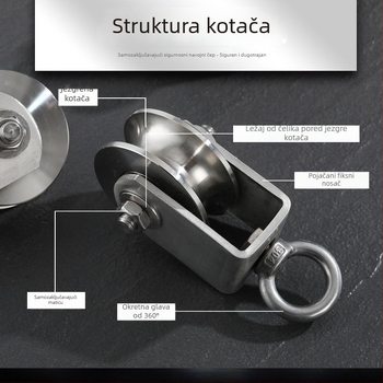 Remenica od nehrđajućeg čelika 304, s ležajem za sajlu – jednokolesna, visoka nosivost