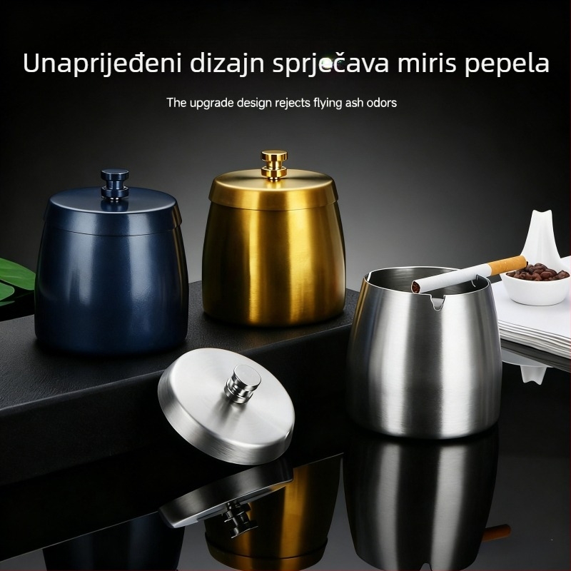 Pepeo od nehrđajućeg čelika s poklopcem, podignuti dizajn, otporan na vjetar, laserski ispis logotipa, prilagodljiv