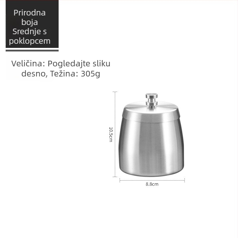 Pepeo od nehrđajućeg čelika s poklopcem, podignuti dizajn, otporan na vjetar, laserski ispis logotipa, prilagodljiv