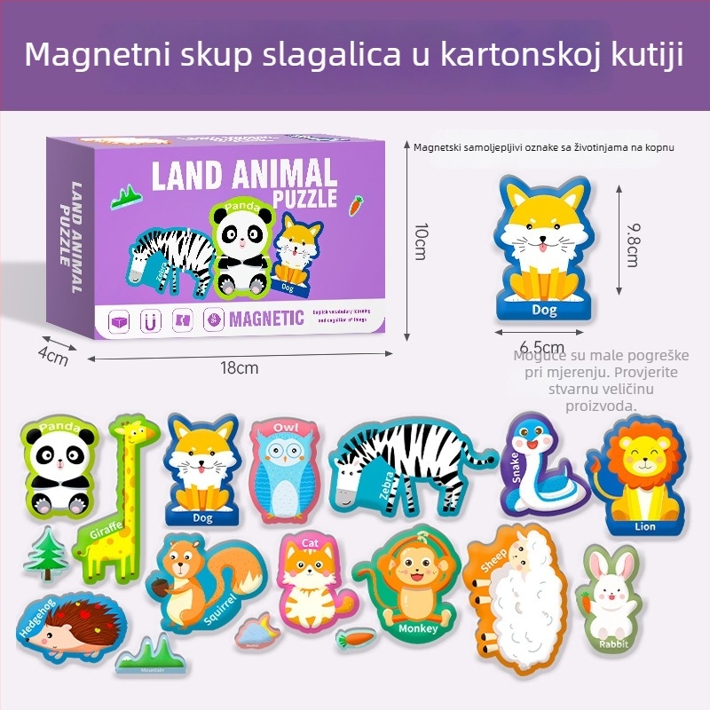 Magnetska slagalica za djecu – edukativna igra s temom abecede i životinja, papirnata plošna slagalica, uzrast 4–6 godina