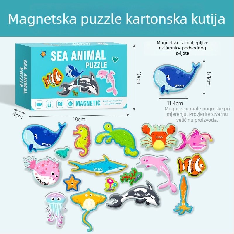 Magnetska slagalica za djecu – edukativna igra s temom abecede i životinja, papirnata plošna slagalica, uzrast 4–6 godina