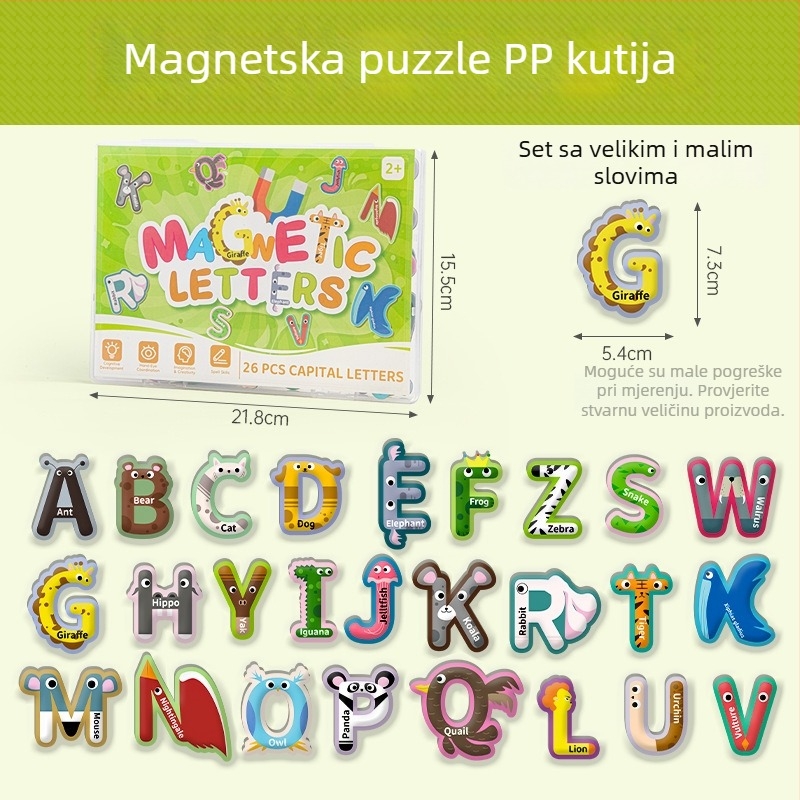 Magnetska slagalica za djecu – edukativna igra s temom abecede i životinja, papirnata plošna slagalica, uzrast 4–6 godina