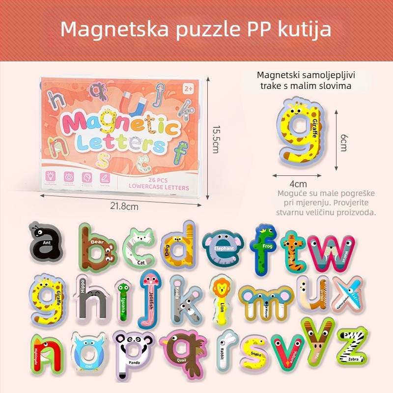 Magnetska slagalica za djecu – edukativna igra s temom abecede i životinja, papirnata plošna slagalica, uzrast 4–6 godina