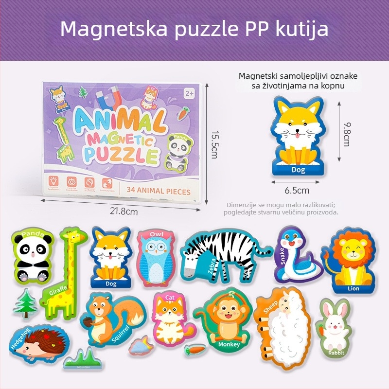 Magnetska slagalica za djecu – edukativna igra s temom abecede i životinja, papirnata plošna slagalica, uzrast 4–6 godina