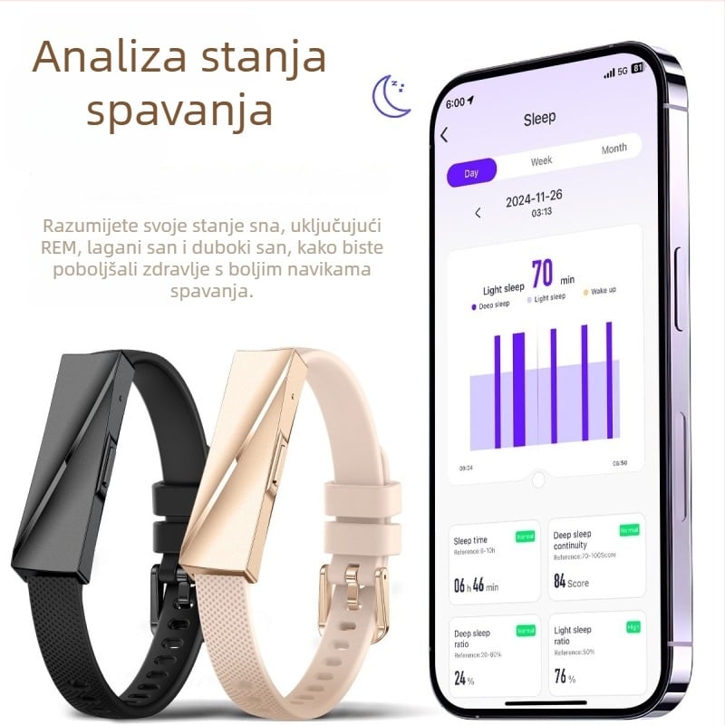 DS01 pametna narukvica s praćenjem otkucaja srca, detekcijom zasićenja kisikom u krvi, praćenjem sna, silikon remen, trajanje baterije 15–21 dana
