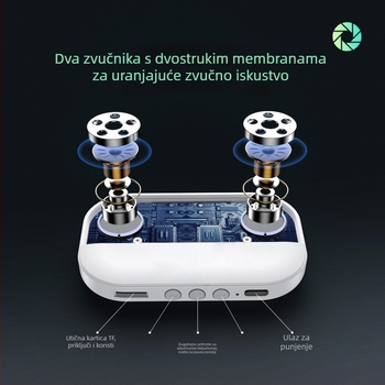 Zvučnik za san pod jastukom s kostnom provodljivošću – Bluetooth 5.2, 2 zvučnika, 20 Hz–20 kHz, SNR ≥60 dB, IPX4