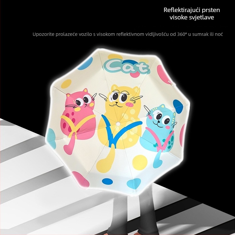 Dječji sklopivi kišobran s automatskim otvorom i poluautomatskim zatvaranjem, 8 čeličnih rebara, UPF50+, radijus 48–53 cm, cartoon dizajn