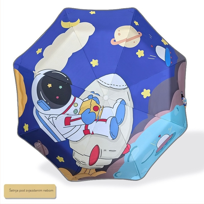 Dječji sklopivi kišobran s automatskim otvorom i poluautomatskim zatvaranjem, 8 čeličnih rebara, UPF50+, radijus 48–53 cm, cartoon dizajn
