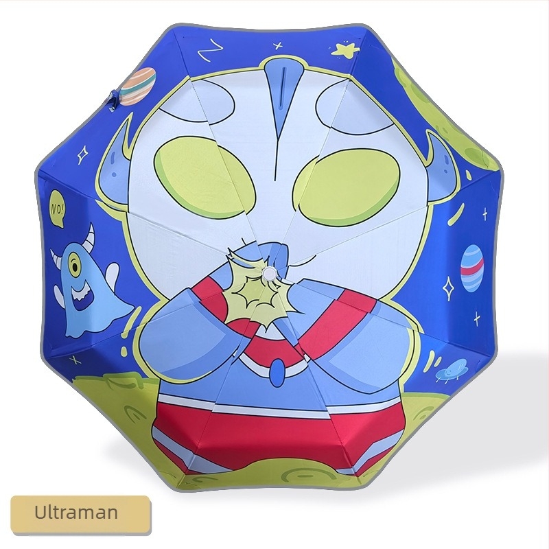 Dječji sklopivi kišobran s automatskim otvorom i poluautomatskim zatvaranjem, 8 čeličnih rebara, UPF50+, radijus 48–53 cm, cartoon dizajn