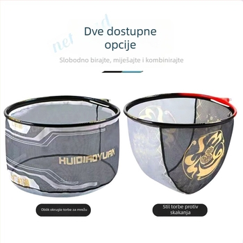 Glava mreže za ribolov s integriranim aluminijskim legurom i najlonskom mrežom, dizajn protiv zapetljavanja, dubina: ravno dno 24 cm; udubljeno dno 31 cm