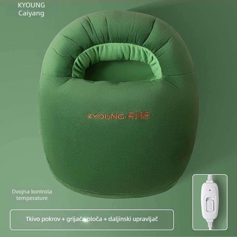 Kyoung/Caiyang grijane papuče za muškarce, električne papuče s USB-om, gornji dio od prave kože, jednostavan i moderan kućni stil