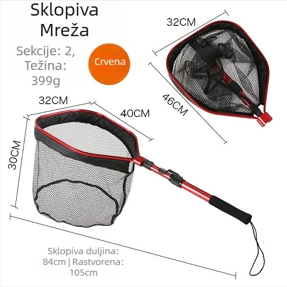 Sklopiva ručna mreža za ribolov s četverokutnom glavom, okvir od aluminijske legure i silikonska mreža, nosivost 5 kg
