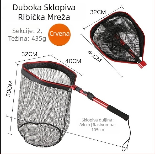 Sklopiva ručna mreža za ribolov s četverokutnom glavom, okvir od aluminijske legure i silikonska mreža, nosivost 5 kg