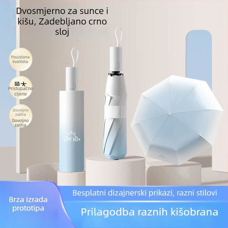 Reklamni kišobran s 8 rebara, potpuno automatski, nehrđajući čelični štap, tkanina 190T, UPF >50, moguć tisak loga