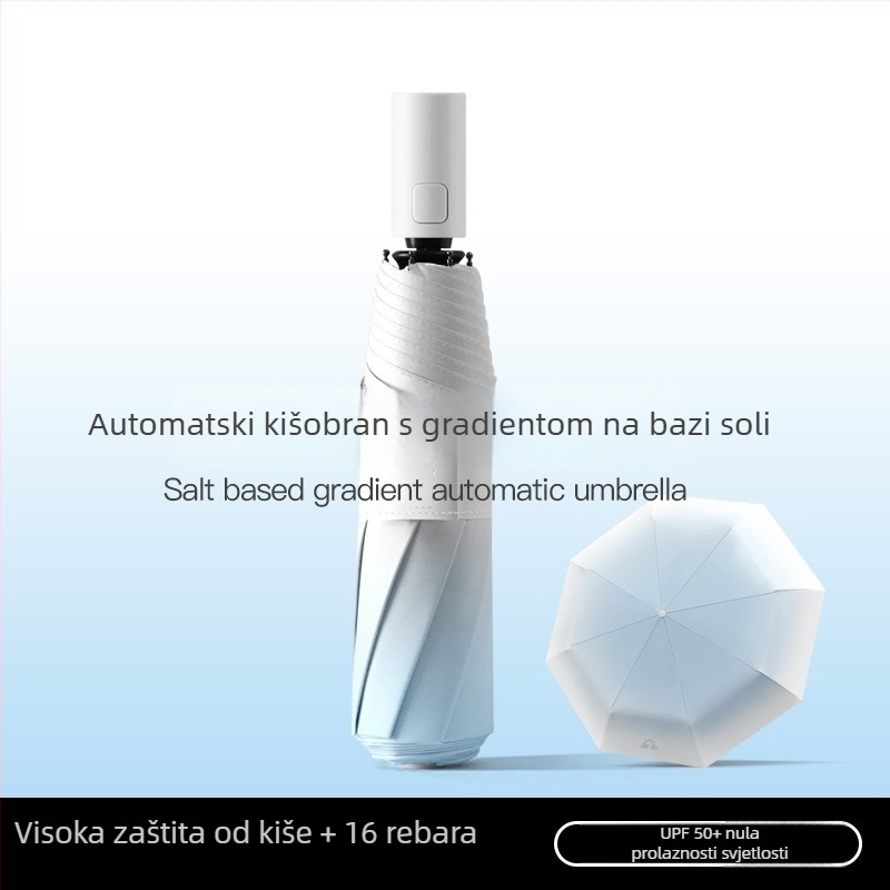 Reklamni kišobran s 8 rebara, potpuno automatski, nehrđajući čelični štap, tkanina 190T, UPF >50, moguć tisak loga