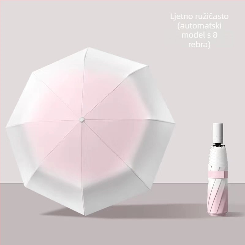 Reklamni kišobran s 8 rebara, potpuno automatski, nehrđajući čelični štap, tkanina 190T, UPF >50, moguć tisak loga