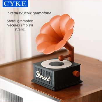 CYKE kreativni Bluetooth zvučnik s dizajnom retro gramofona, dekorativni darovni komad s ambijentalnim osvjetljenjem