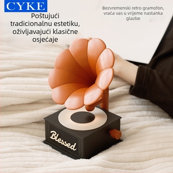 CYKE kreativni Bluetooth zvučnik s dizajnom retro gramofona, dekorativni darovni komad s ambijentalnim osvjetljenjem
