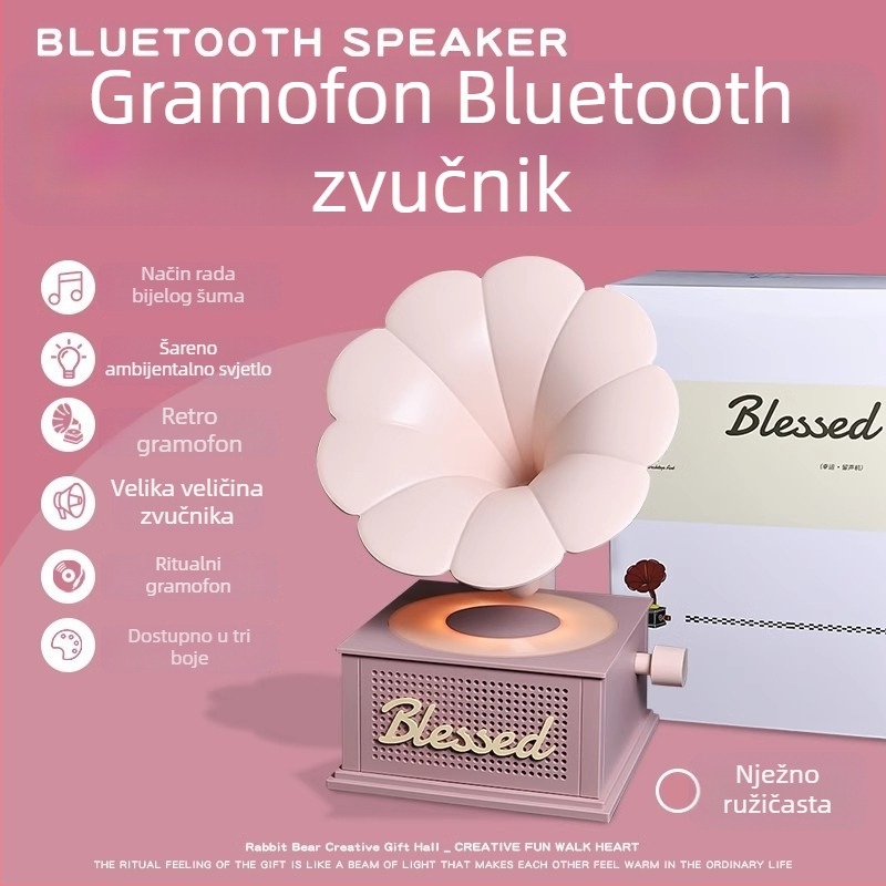 CYKE kreativni Bluetooth zvučnik s dizajnom retro gramofona, dekorativni darovni komad s ambijentalnim osvjetljenjem