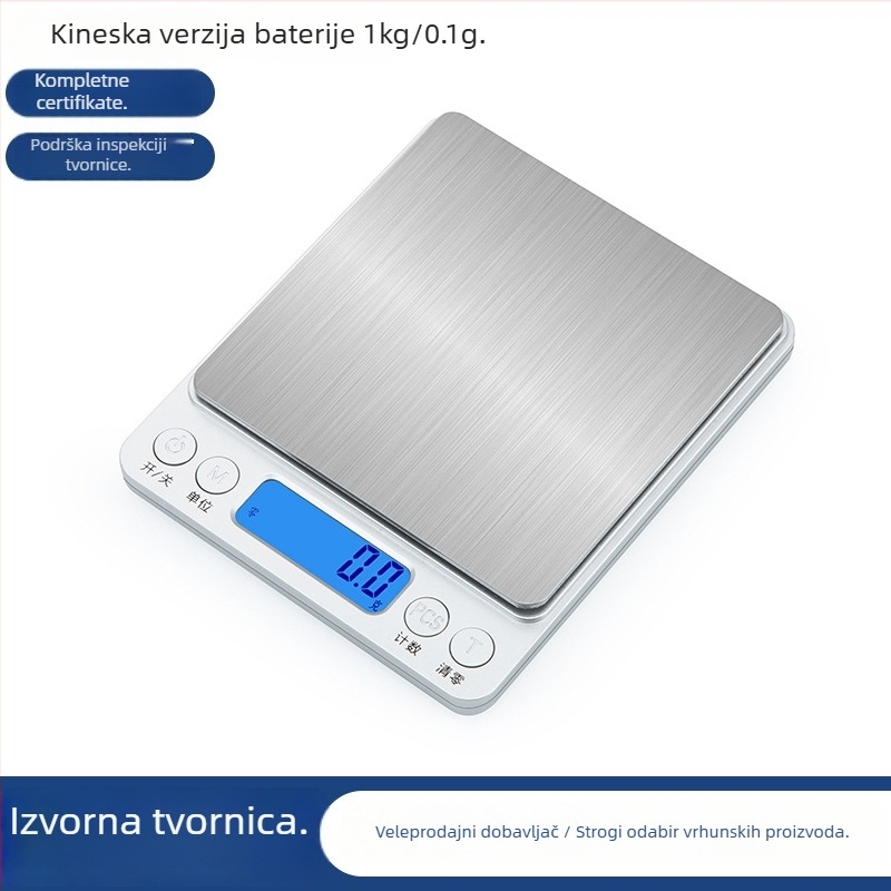 Elektronička vaga 0,01 g, dvostruka namjena kuhinja i nakit, mini, DH-I200, raspon mjerenja 3 kg/0,1 g i 500 g/0,01 g, napajanje 2×AAA