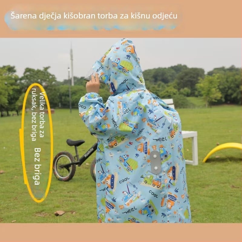 Dječji kišni pončo s karikaturnim printom, reflektirajući, moguć ispis logotipa, poliester tafta, PU ljepilo, 360 g