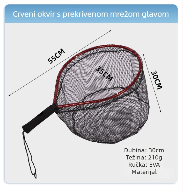 Prijenosna silikonska mreža za ribolov s kratkom drškom za fly fishing u potoku; mini ručna mreža s aluminijskim ramom; promjer otvora mreže 55 mm; guste mreže; nije sklopiva.