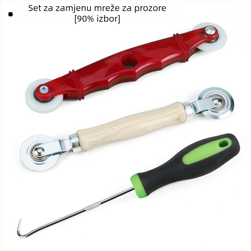Alat za zamjenu mreže prozora, aluminijska legura, traka za presovanje, alat s kukom, ljepliva traka za mrežu, mreža s dijamantnim uzorom