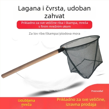 Ručno pletena mreža od masivnog drveta s debelom drškom i gustim otvorima za uzgoj riba