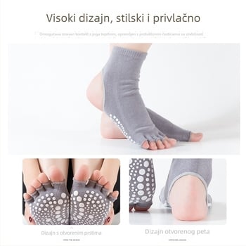 Pamukaste čarape do potkoljenice s dizajnom pet prstiju, otkrivena peta, protuklizne gel točkice, za Taekwondo, jogu i ples.