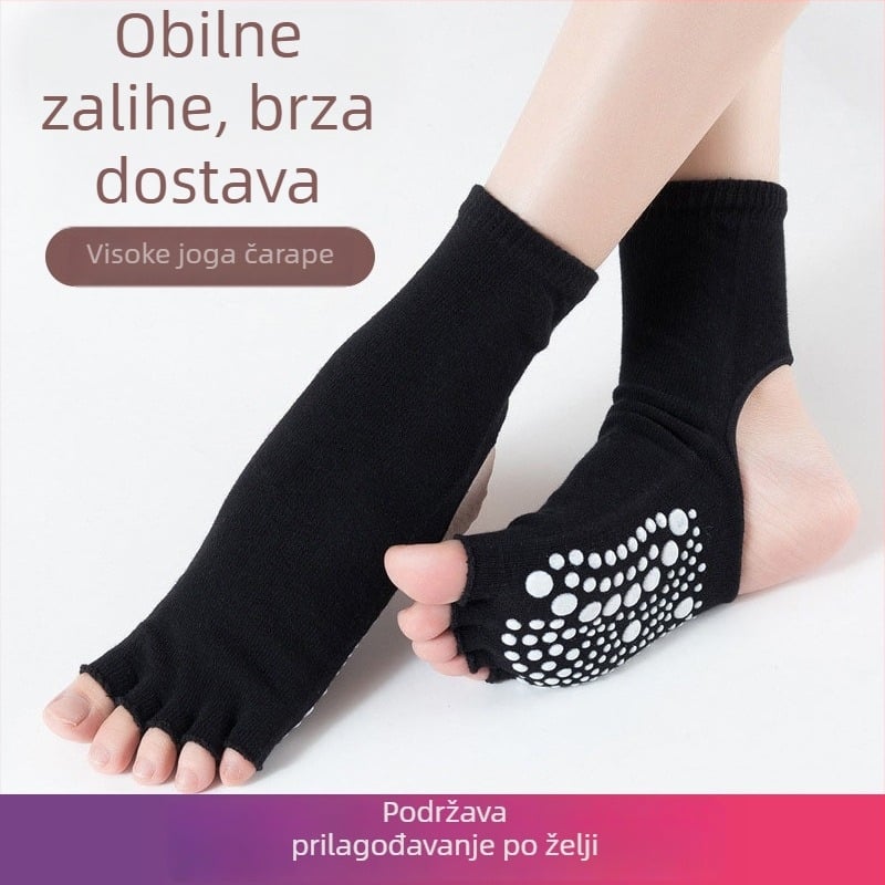 Pamukaste čarape do potkoljenice s dizajnom pet prstiju, otkrivena peta, protuklizne gel točkice, za Taekwondo, jogu i ples.