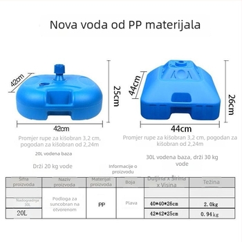 Arhitekturalna podloga kišobrana s plastičnim kanticom, četverouglasti sklopivi držač za kišobran, za vanjsku upotrebu, klasični stil; platno kišobrana: ojačano vlakno + polietilen, gustoća 170t; rebri i šipka od legiranog materijala