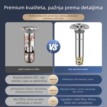 Nehrđajući čelični produžni cijev za podni odvod s produženim unutarnjim jezgrom, filtr protiv mirisa i zaštita od insekata